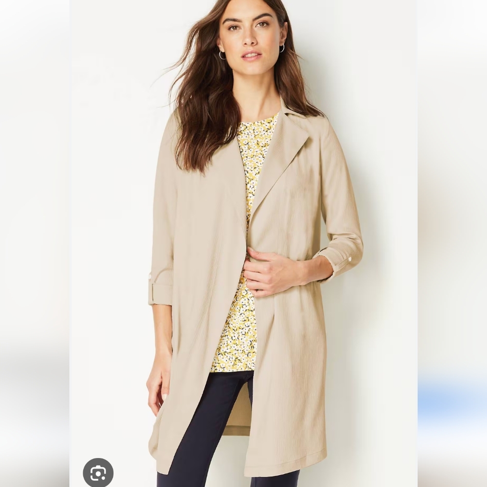 J. Jill Beige Wearever Draped Open Front Light Weight Trench Jacket Small - Picture 1 of 8